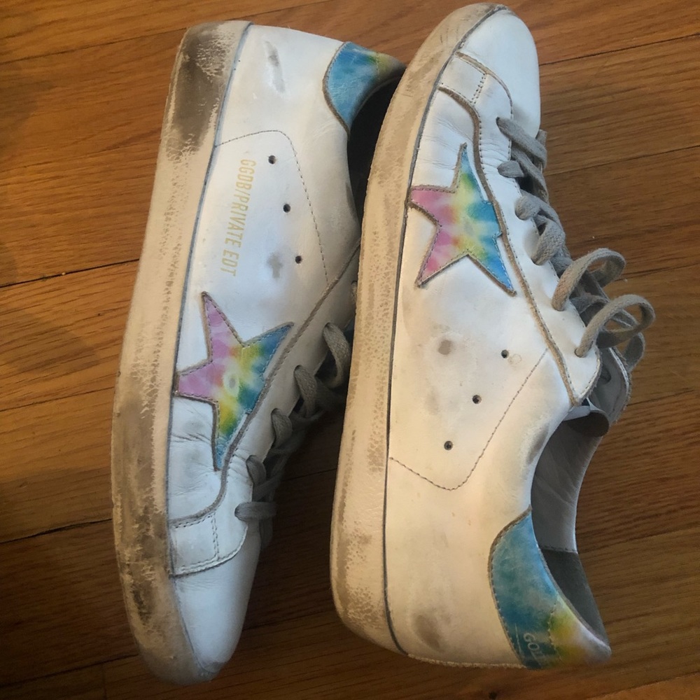 Selling size nine limited edition golden goose tie dye star shoes.